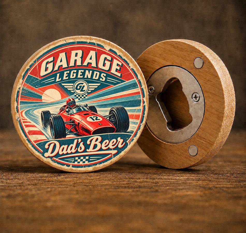 Dads Beer Birthday Vintage Race Car Design Bottle Opener + Gift Bag