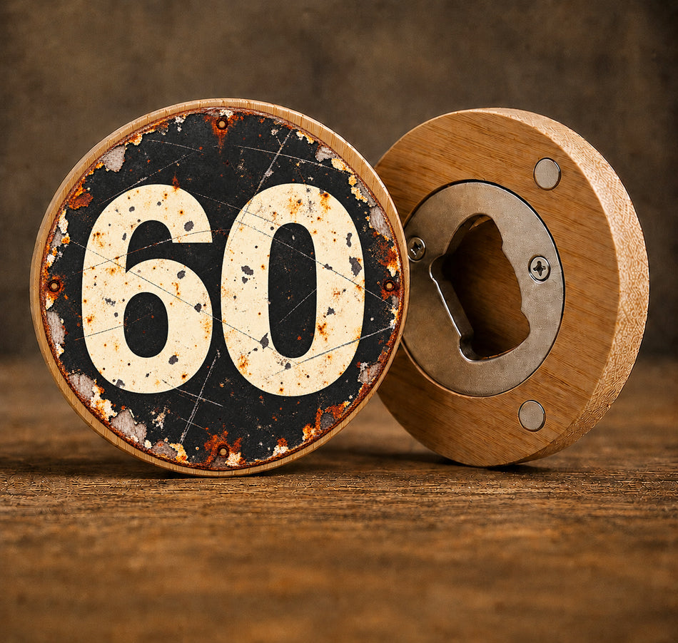 60th Birthday Vintage Race Number Design Bottle Opener + Gift Bag