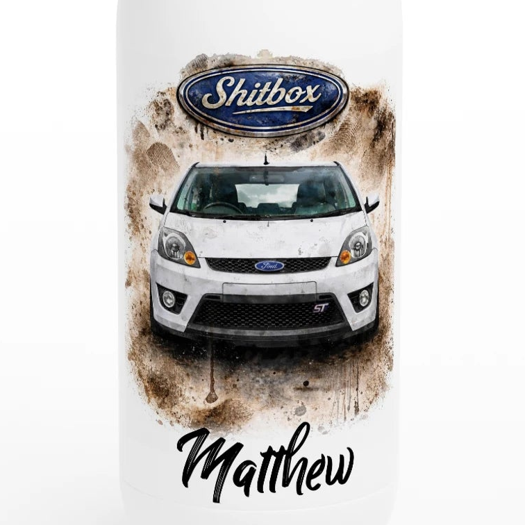 Retro Fast Fords 'Shitbox' White ST150 Stainless Steel Water Bottle