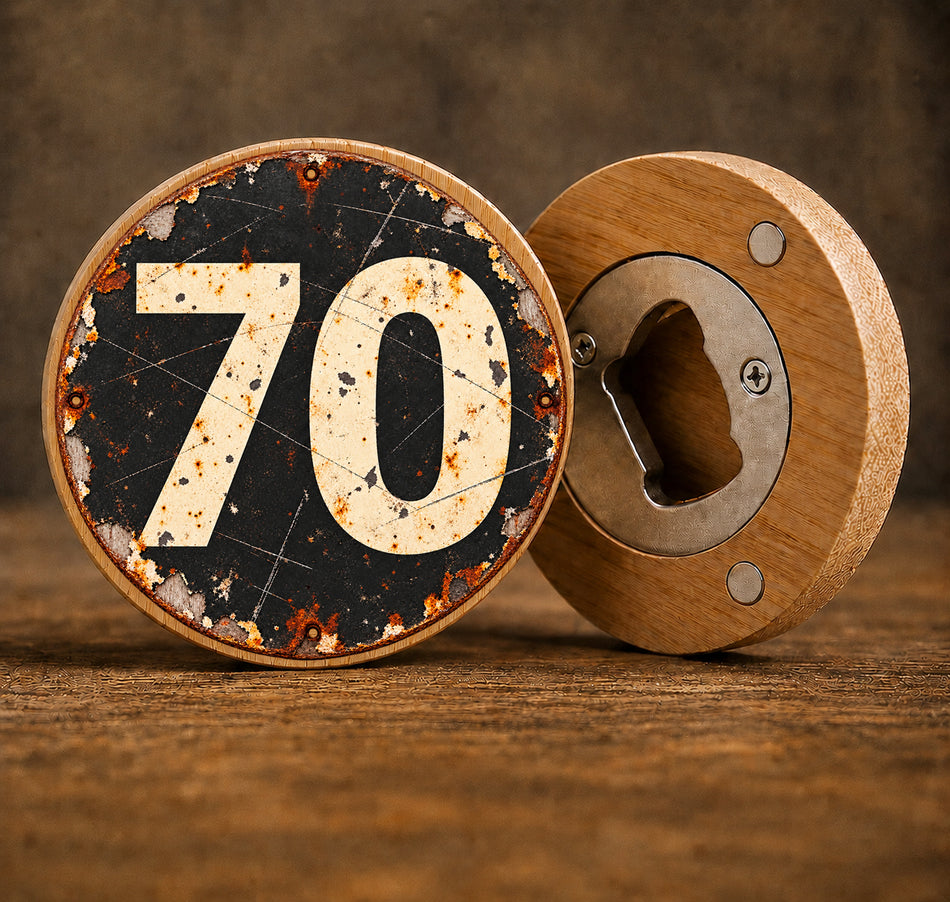 70th Birthday Vintage Race Number Design Bottle Opener + Gift Bag