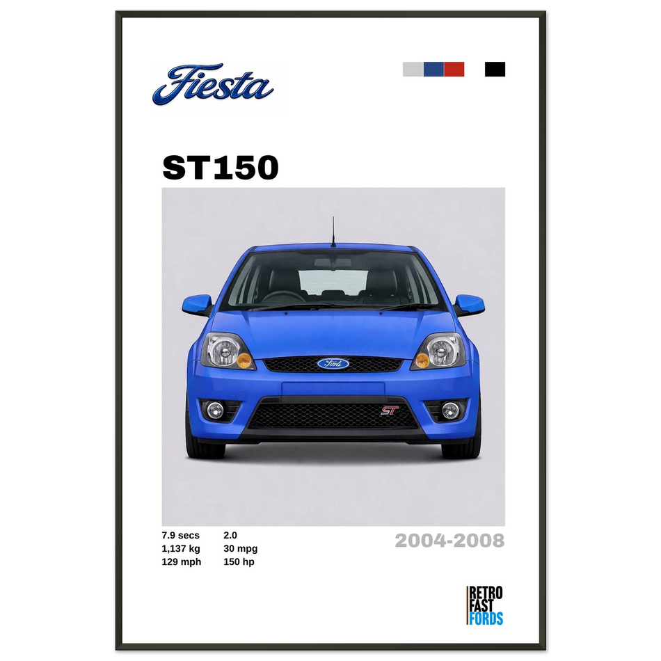 Ford Fiesta ST150 Blue Retro Showroom Metal Framed Poster