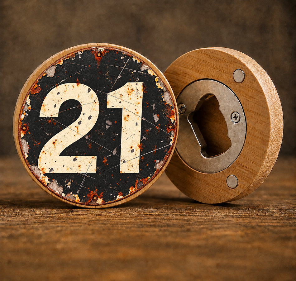 21st Birthday Vintage Race Number Design Bottle Opener + Gift Bag
