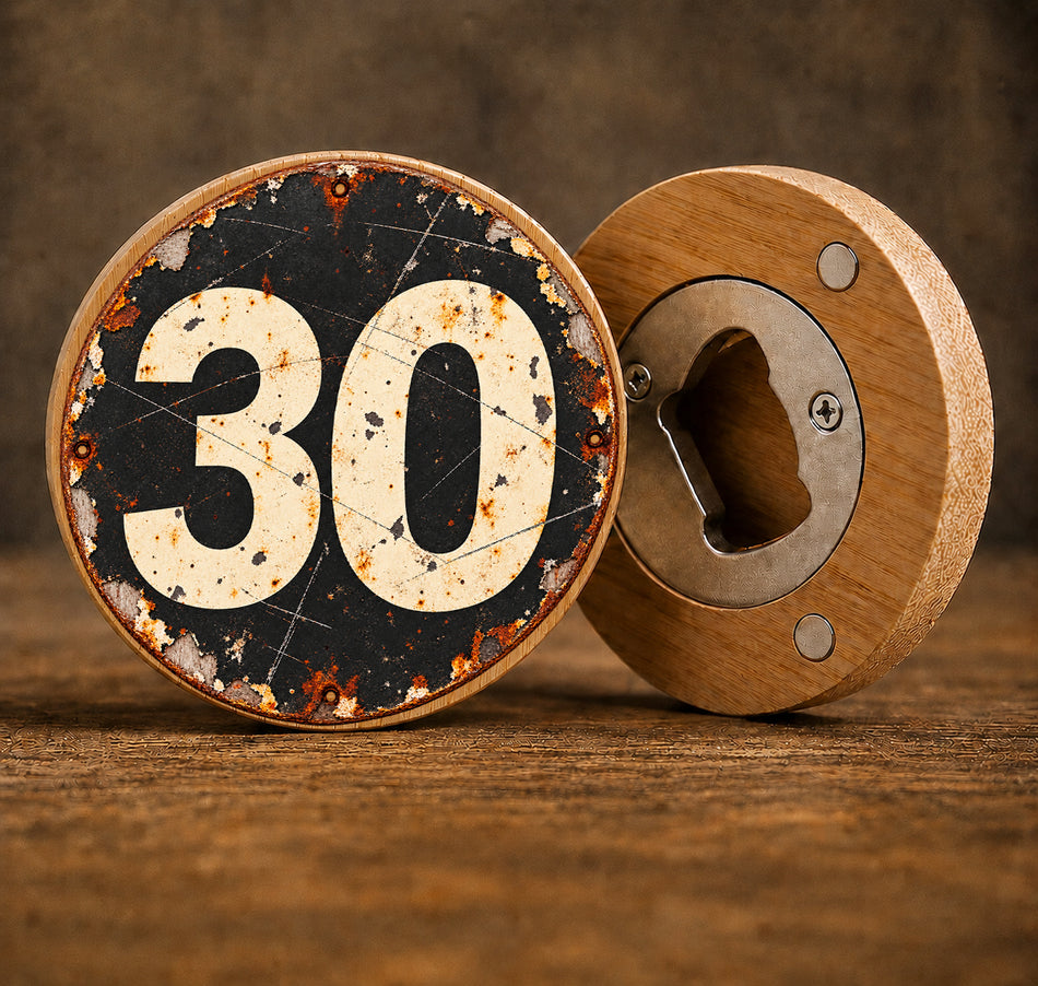 30th Birthday Vintage Race Number Design Bottle Opener + Gift Bag