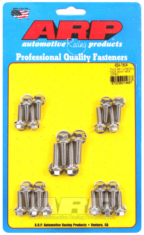 ARP Ford 351, w/factory hold down rails, oil pan bolt kit 454-1804