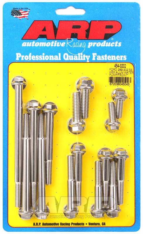 ARP Ford 289-302 SS hex aluminum water pump and front cover bolt kit 454-3202