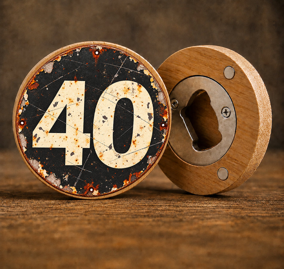 40th Birthday Vintage Race Number Design Bottle Opener + Gift Bag