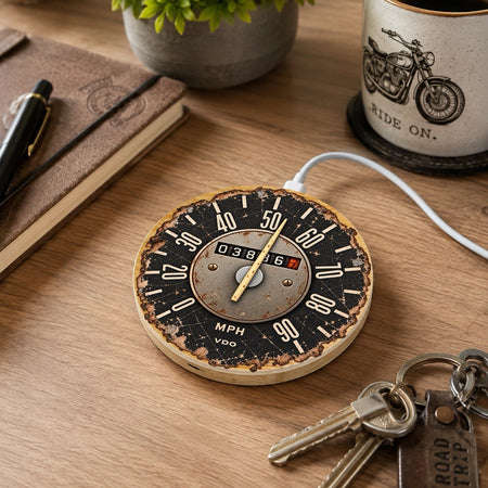 VW T2 Camper 15W Bamboo Wireless Charger Speedometer Desk Gift
