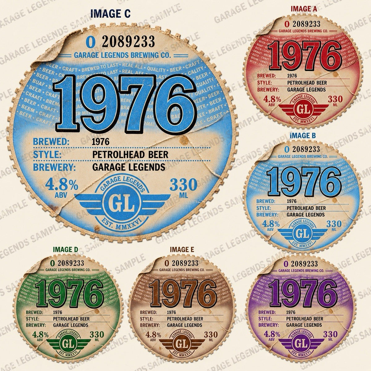 50th Birthday Custom Beer Labels, 1976 Tax Disc Inspired Design 80mm x6 Colours