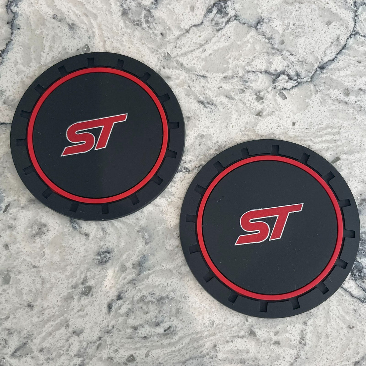 2pc Ford ST Cup Holder Coaster Mats 7CM Anti-Slip Pads Car Accessories RED