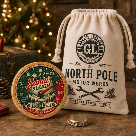 Santa’s Sleigh Speedometer Bottle Opener + Mini Santa Sack Secret Santa Gift