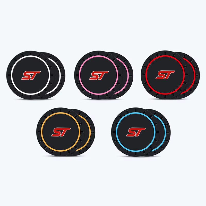 2pc Ford ST Cup Holder Coaster Mats 7CM Anti-Slip Pads Car Accessories RED