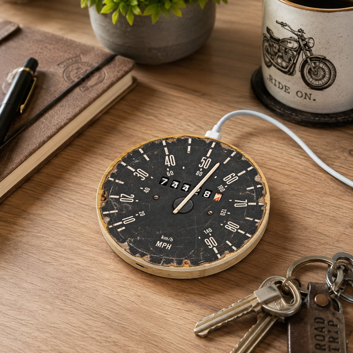 VW T2 Camper Later Version 15W Bamboo Wireless Charger Speedometer Desk Gift