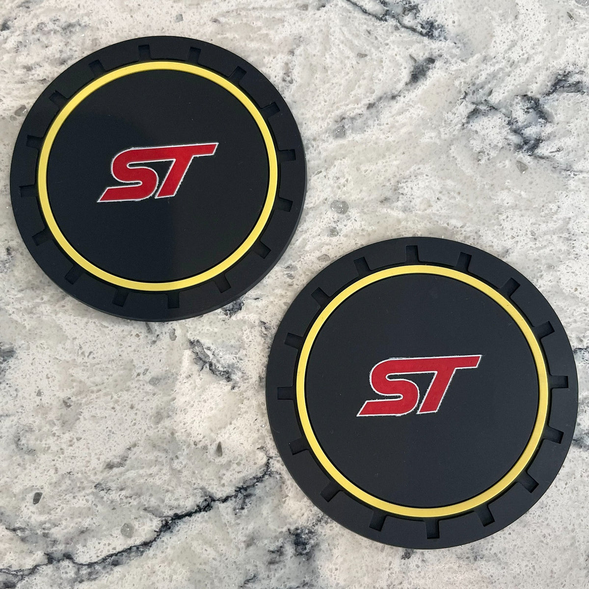2pc Ford ST Cup Holder Coaster Mats 7CM Anti-Slip Pads Car Accessories YELLOW