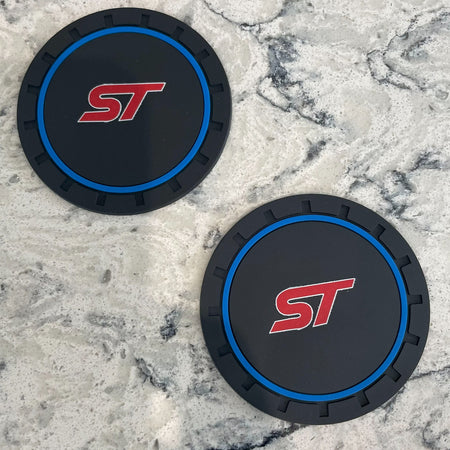 2pc Ford ST Cup Holder Coaster Mats 7CM Anti-Slip Pads Car Accessories BLUE