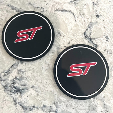 2pc Ford ST Cup Holder Coaster Mats 7CM Anti-Slip Pads Car Accessories WHITE