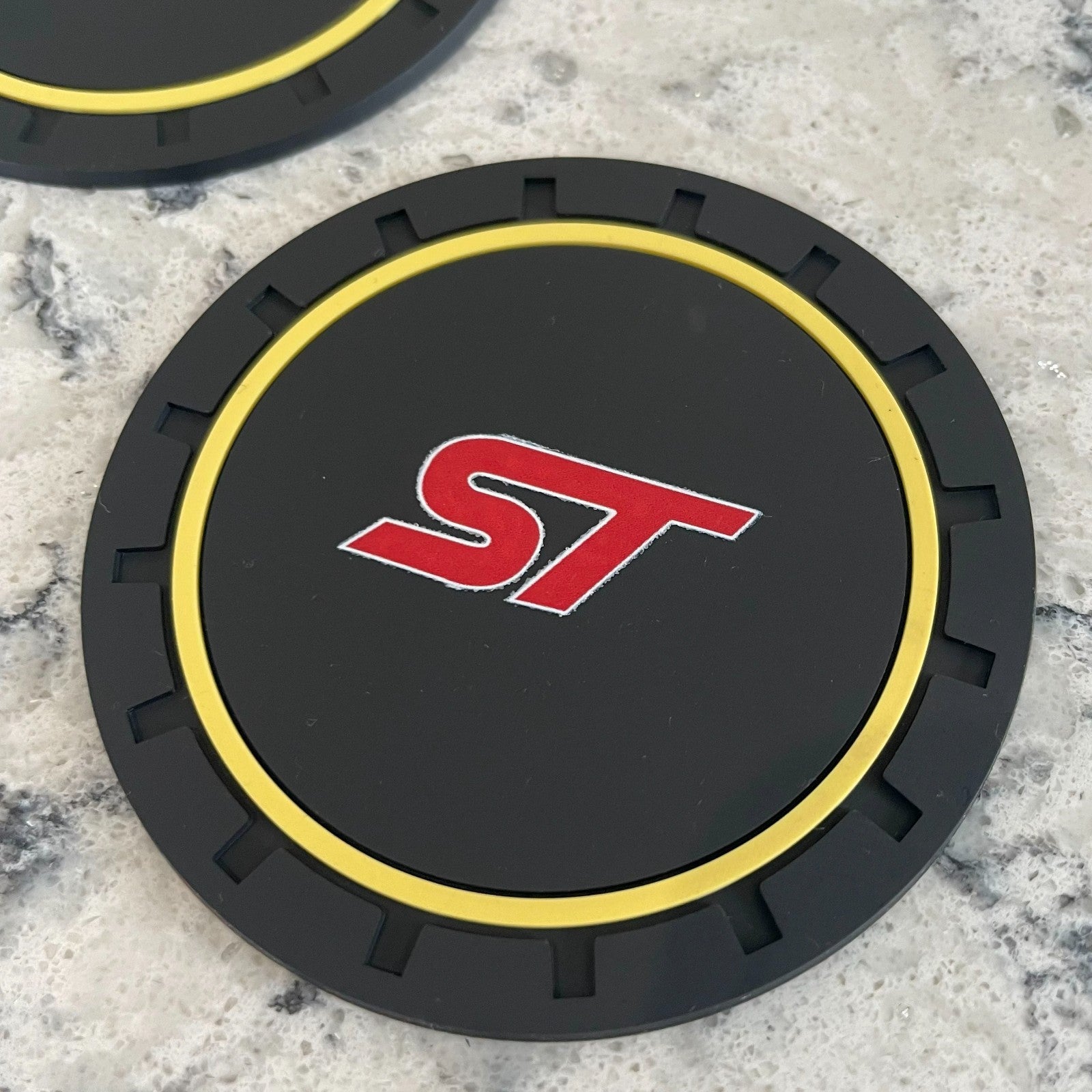 2pc Ford ST Cup Holder Coaster Mats 7CM Anti-Slip Pads Car Accessories YELLOW