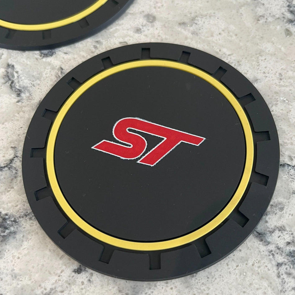 2pc Ford ST Cup Holder Coaster Mats 7CM Anti-Slip Pads Car Accessories YELLOW