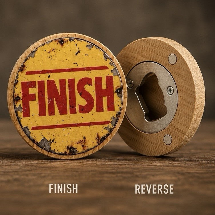 Bamboo Bottle Opener Styled With Vintage Start Finish Race Signs Birthday Gift