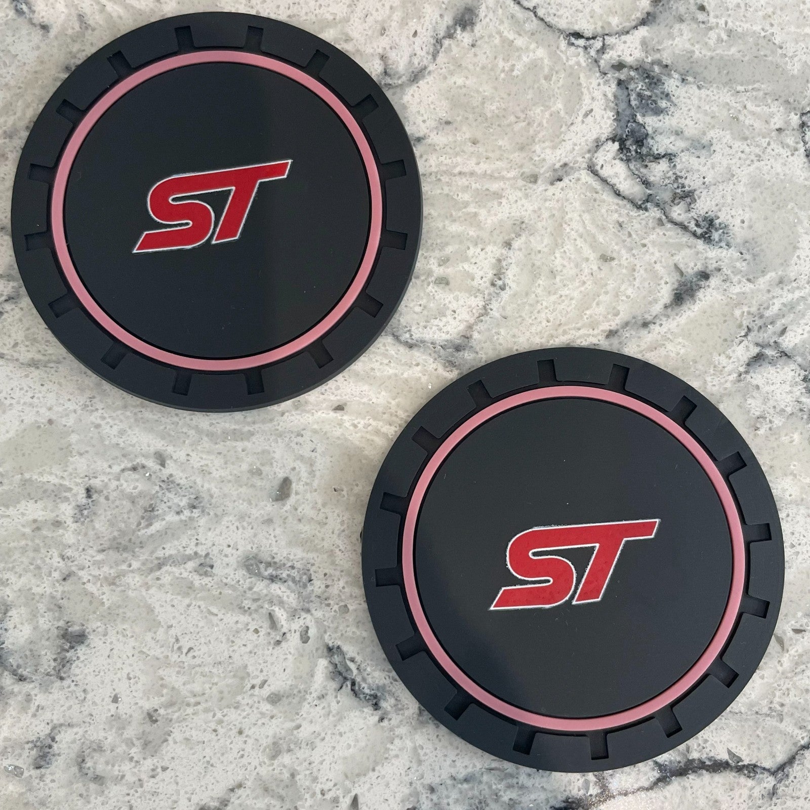 2pc Ford ST Cup Holder Coaster Mats 7CM Anti-Slip Pads Car Accessories PINK