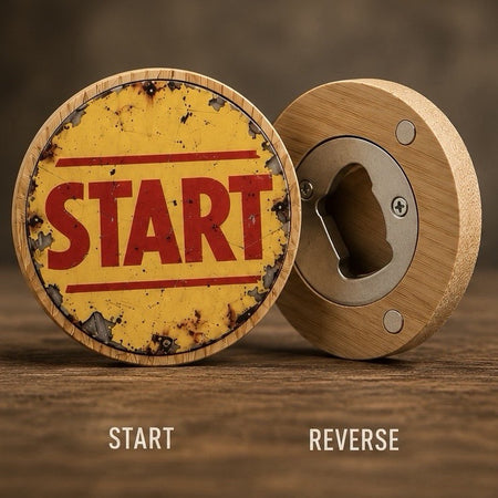 Bamboo Bottle Opener Styled With Vintage Start Finish Race Signs Birthday Gift