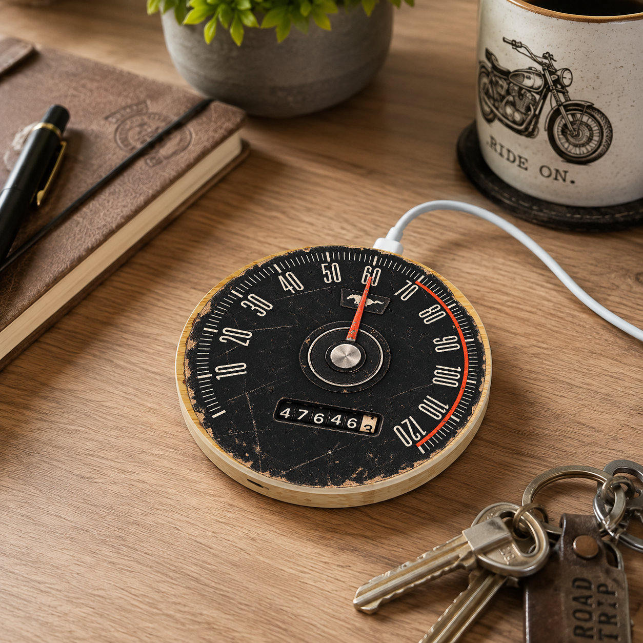 1970 Ford Mustang 15W Bamboo Wireless Charger & Gift Bag Speedometer Gift