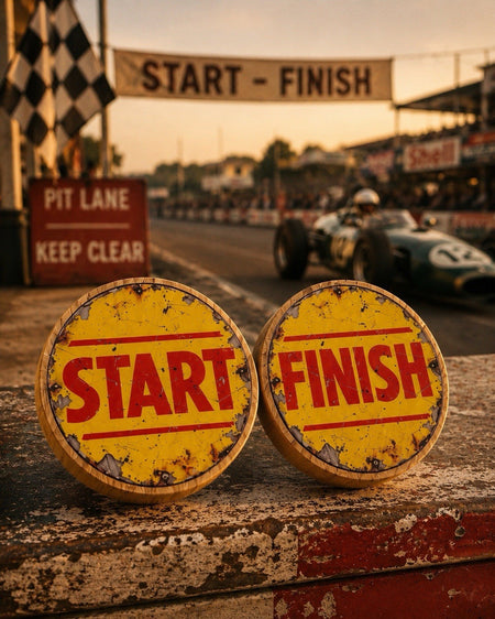 Bamboo Bottle Opener Styled With Vintage Start Finish Race Signs Birthday Gift