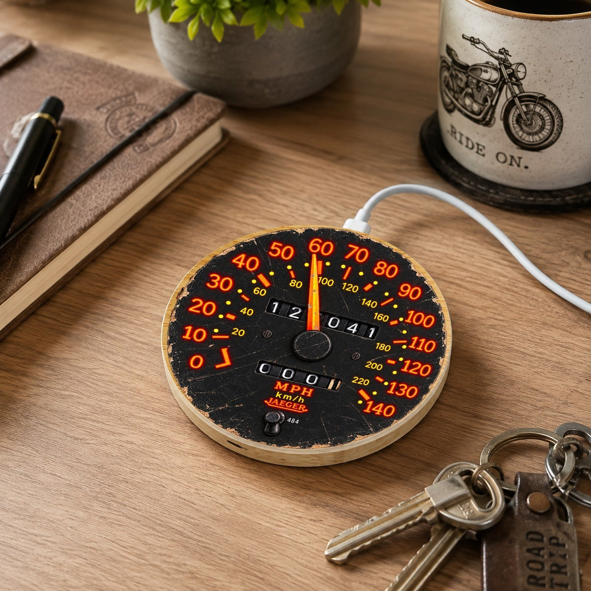 Renault 5 GT Turbo 15W Bamboo Wireless Charger Speedometer Desk Gift