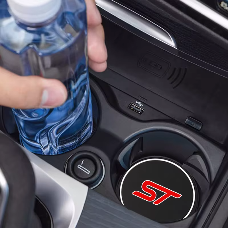2pc Ford ST Cup Holder Coaster Mats 7CM Anti-Slip Pads Car Accessories BLUE