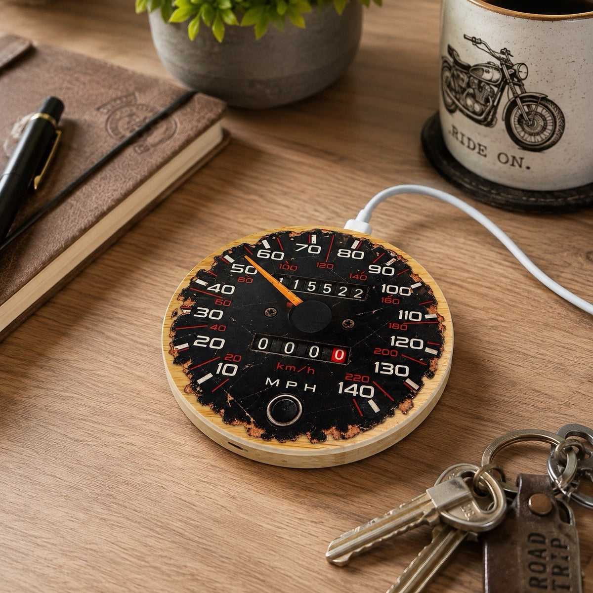 Peugeot 205 GTI 15W Bamboo Wireless Charger & Gift Bag Speedometer Gift