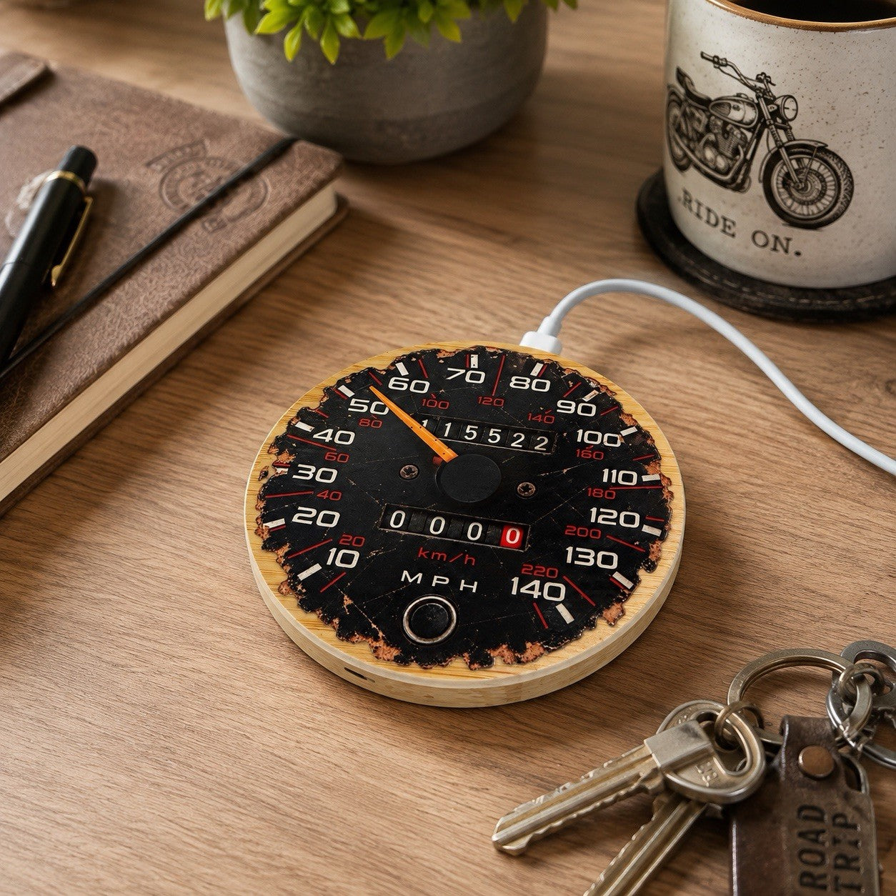 Peugeot 205 GTI 15W Bamboo Wireless Charger & Gift Bag Speedometer Gift