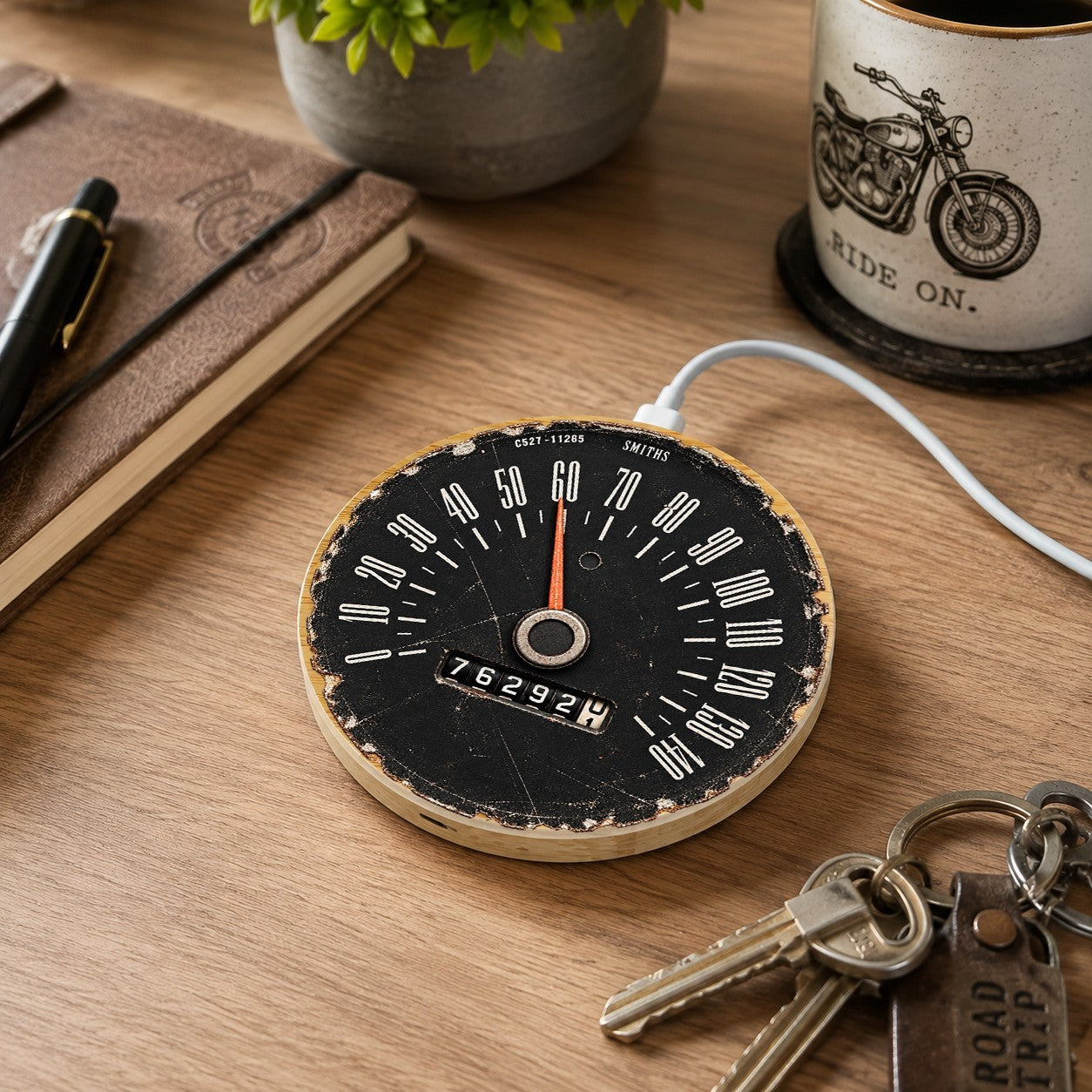 1960s Ford Mustang 15W Bamboo Wireless Charger & Gift Bag Speedometer Gift
