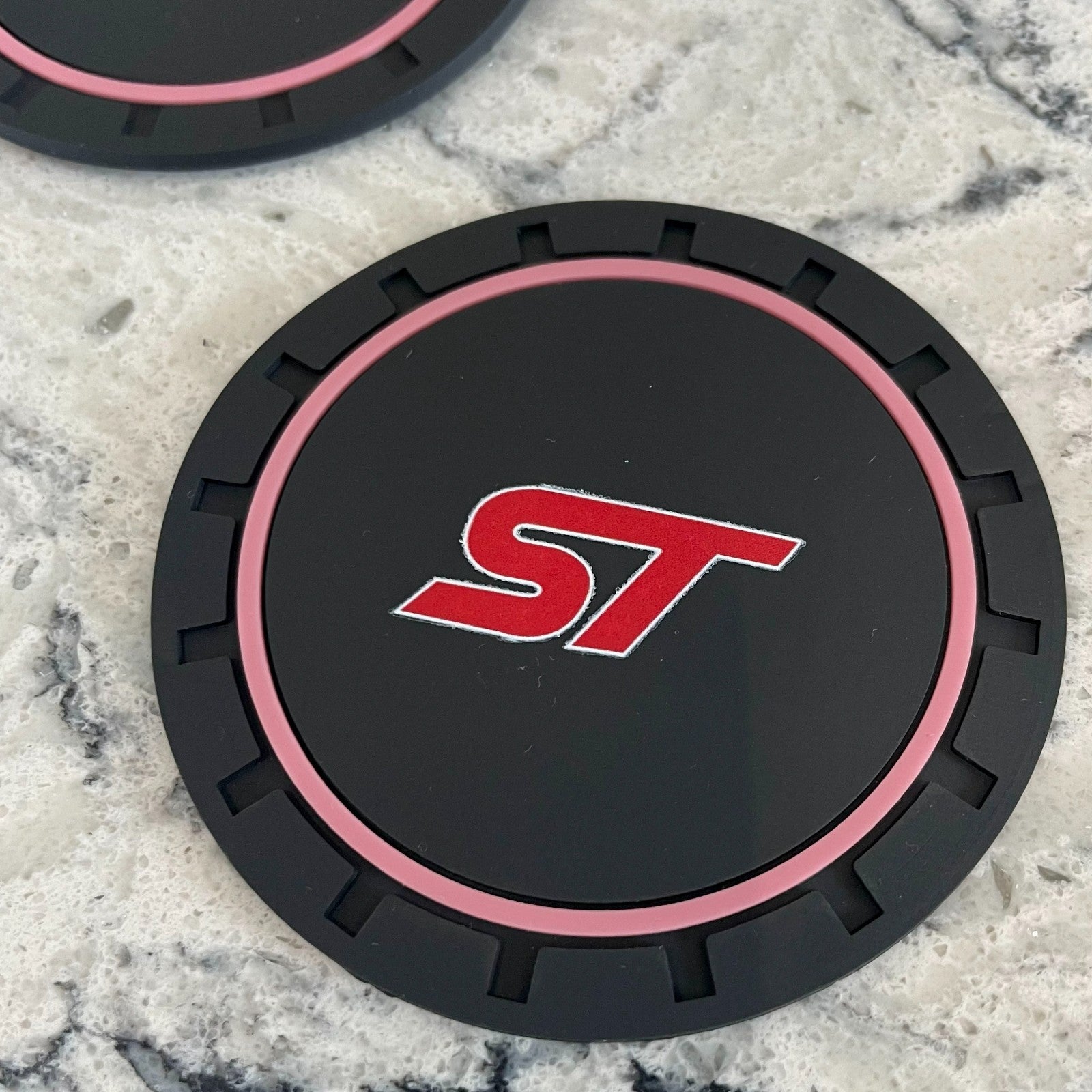 2pc Ford ST Cup Holder Coaster Mats 7CM Anti-Slip Pads Car Accessories PINK