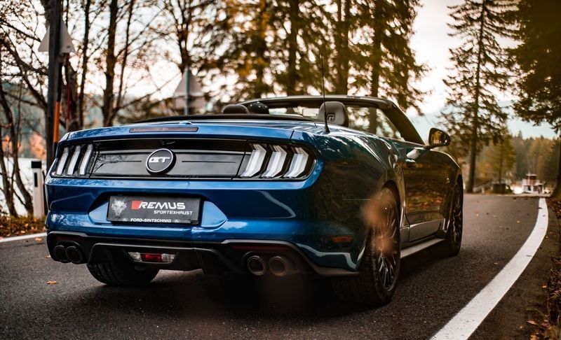 REMUS Cat-back-system L/R for Mustang VI S550 5.0l V8 Cat-Back | 2x 102mm Chrome Rolled Edge Tips | Sound Controller for Ford Mustang