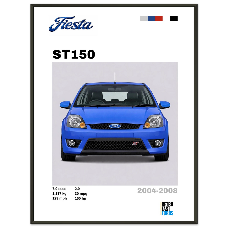 Ford Fiesta ST150 Blue Retro Showroom Metal Framed Poster