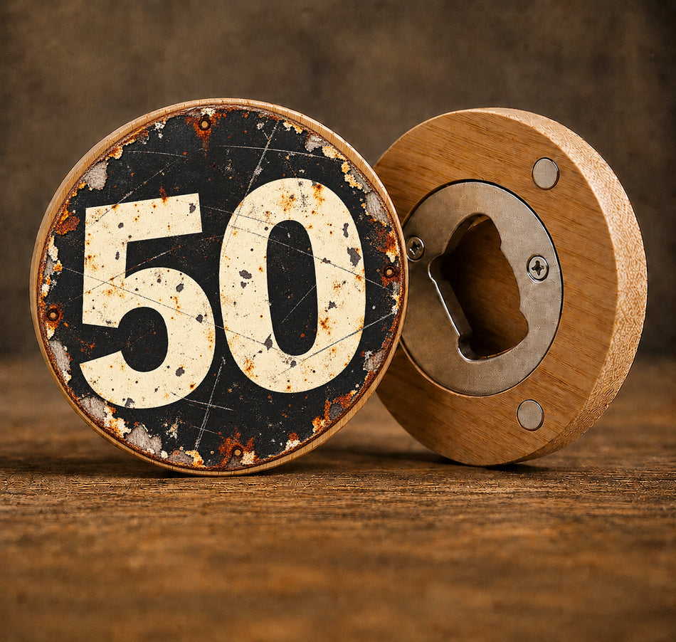 50th Birthday Vintage Race Number Design Bottle Opener + Gift Bag