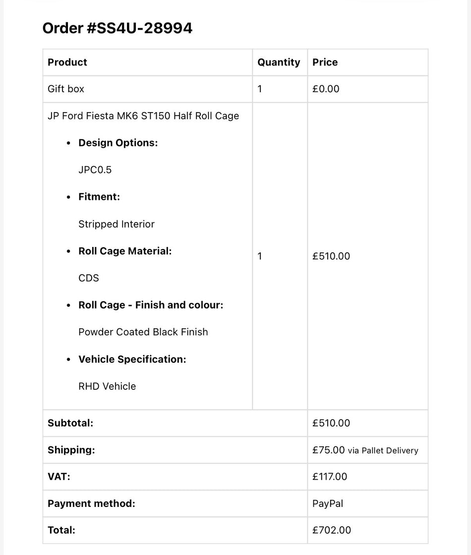 Black powder coated roll cage