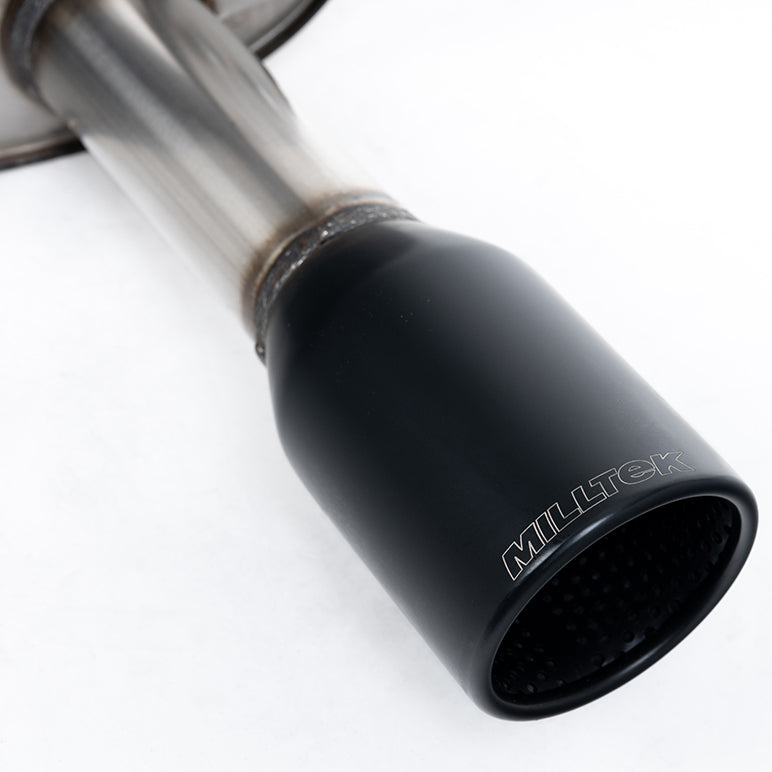 Milltek Sport Full System (including Hi-Flow Sports Cat) Resonated (quieter). Requires a Stage 2 ECU remap Ceramic Coated Satin Black Trim