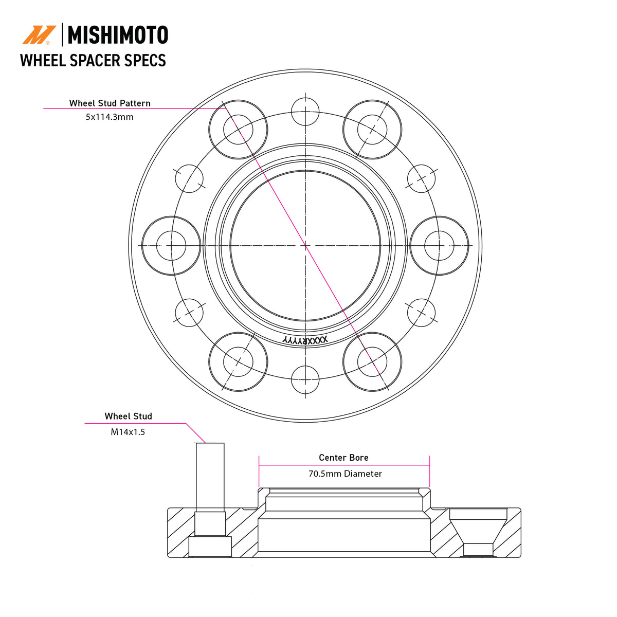 Mishimoto Wheel Spacers, 5X114.3, 70.5, 25, M14, Black