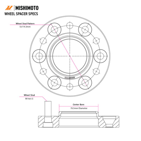 Mishimoto Wheel Spacers, 5X114.3, 70.5, 25, M14, Black