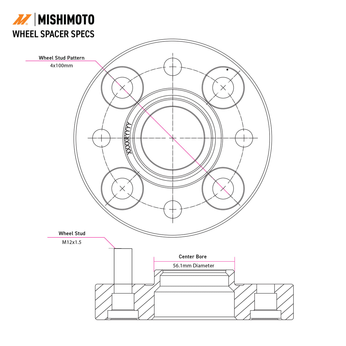 Mishimoto Wheel Spacers, 5x108, 63.3, 35, M12, Black