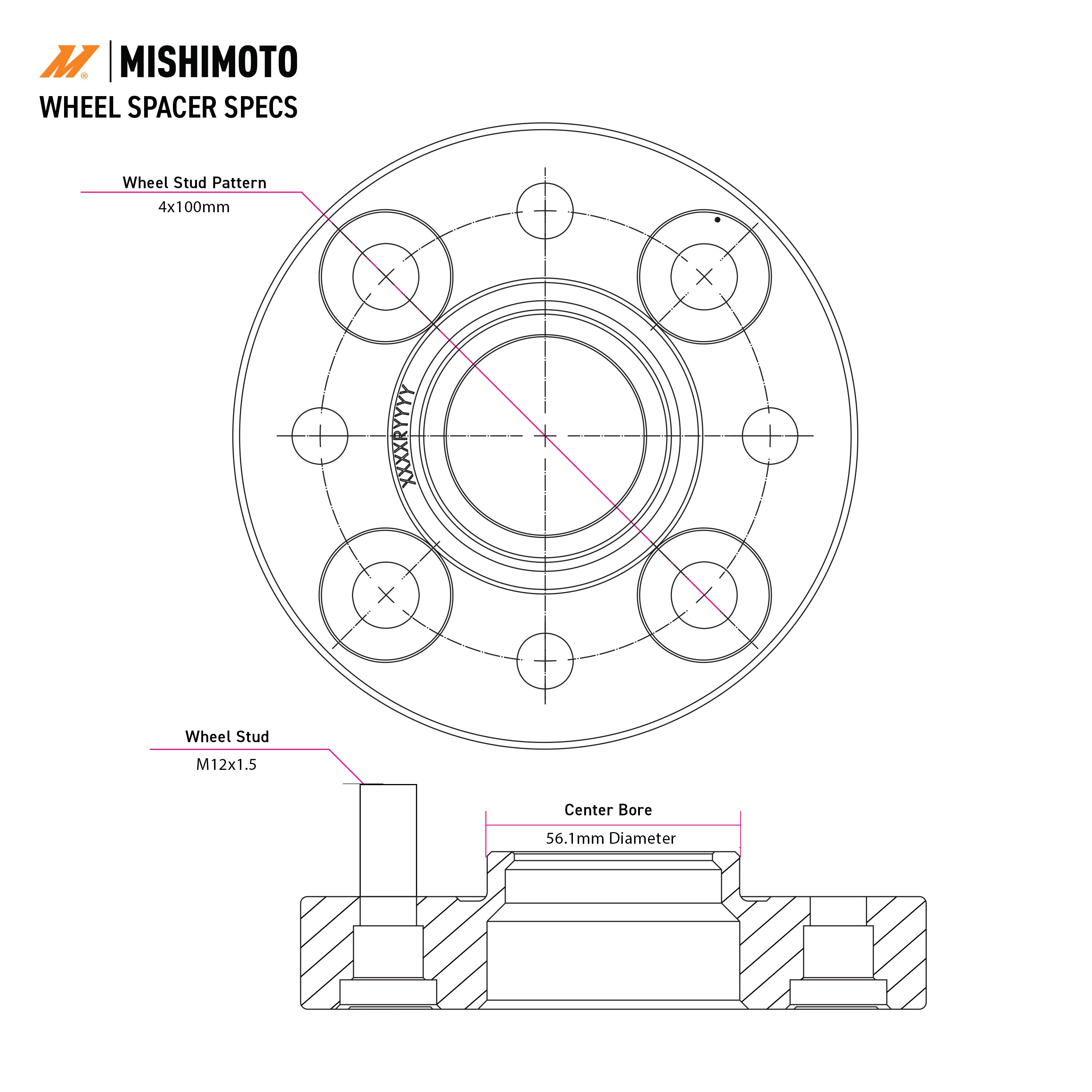 Mishimoto Wheel Spacers, 5x108, 63.3, 35, M12, Black