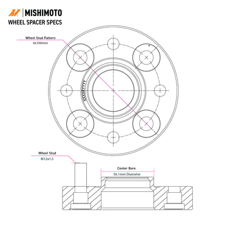 Mishimoto Wheel Spacers, 5x108, 63.3, 35, M12, Black