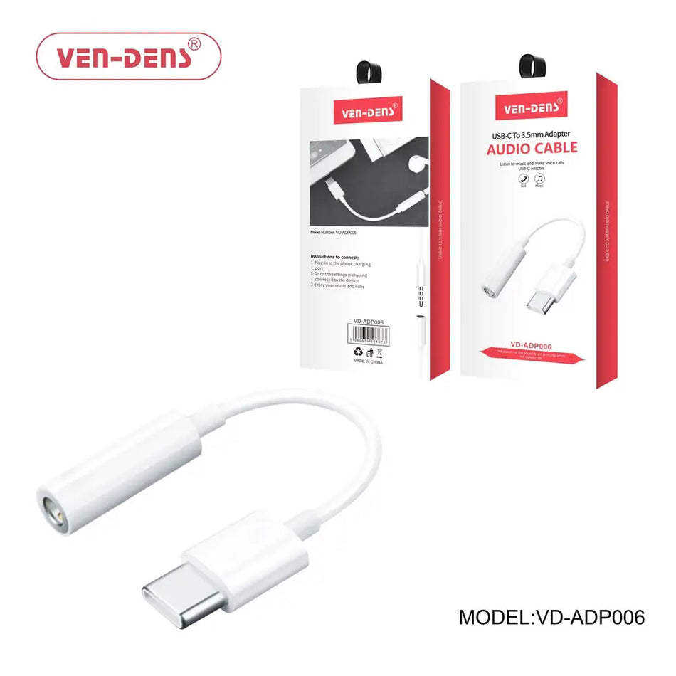 USB C to 3.5mm AUX Audio Cable Headphone Jack Connector Adaptor VD-AUX007