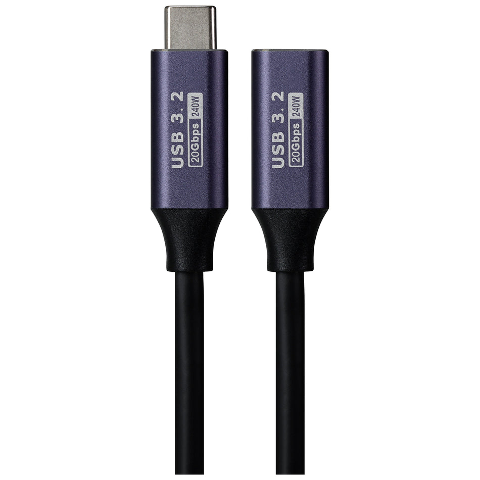 Maplin USB-C Male to USB-C Female Extension Cable - Black, 0.2m